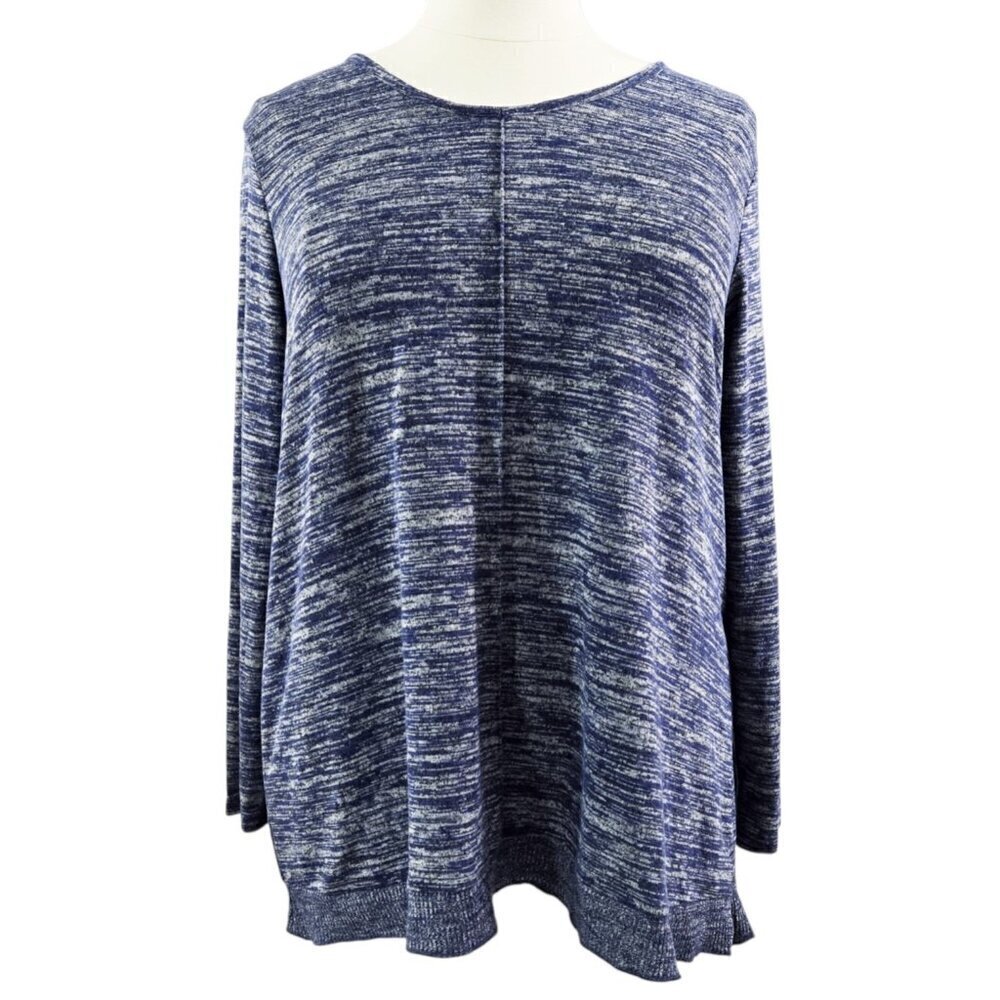 Coldwater Creek Blue Gray Marled Knit V-Neck Long Sleeve Top Beachy Boho